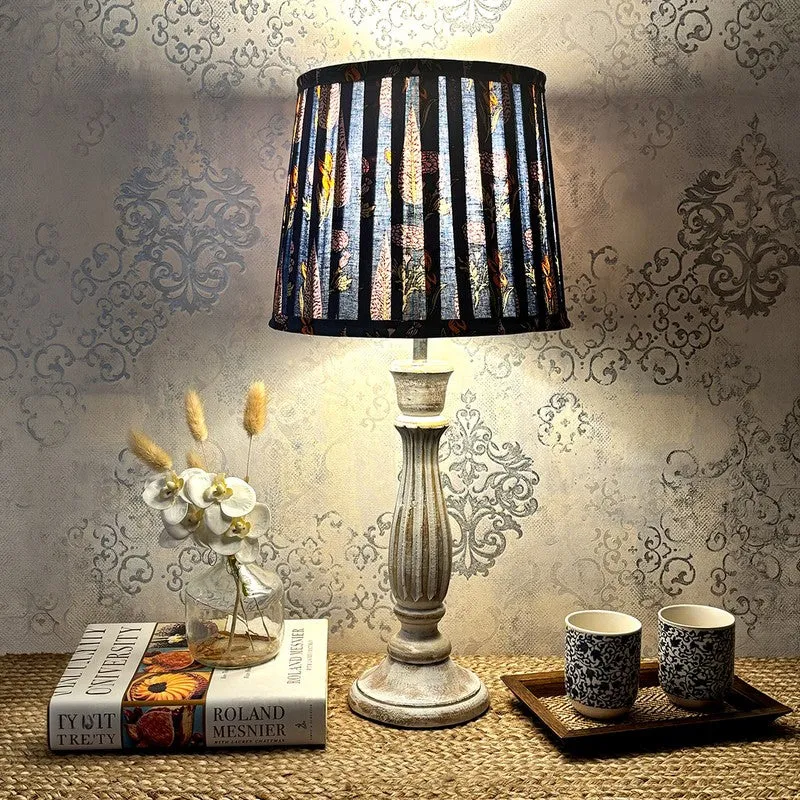 Sapphire Flora Wooden Base Cotton Table Lamp - Multicolor media 1