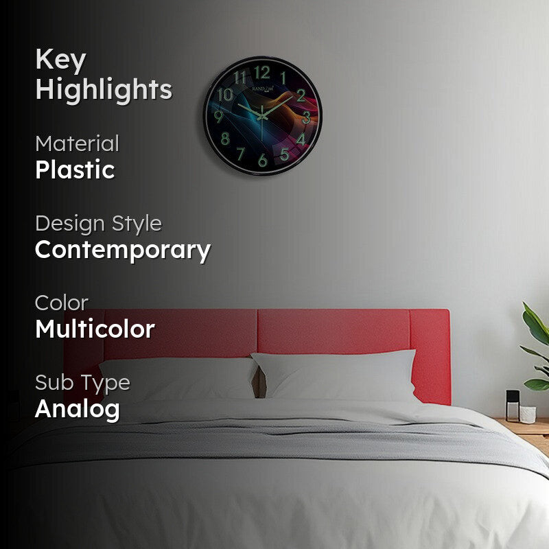 Rays Round Modern Plastic Wall Clock - Multicolor media 2
