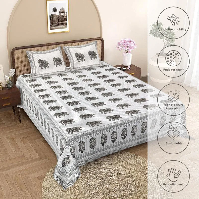 Viraj Ethnic Cotton Bedsheet (Green & White) - 180 TC media 3