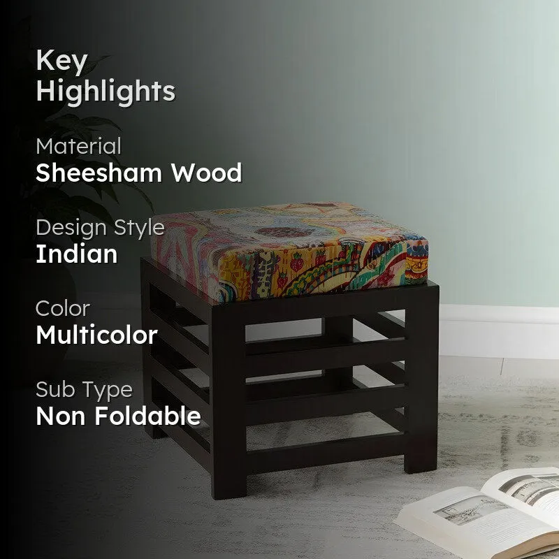 Vexon Sheesham Wooden Bench with Stool (Multicolor) - Two Piece Set media 2