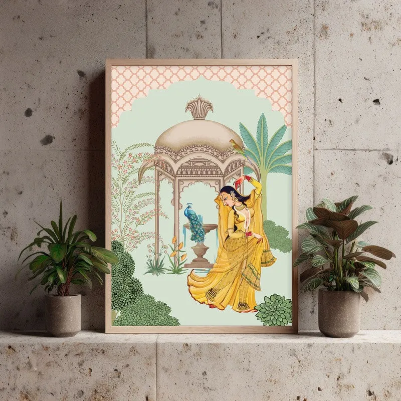 Bahar-e-Tanz Framed Mughal Canvas Archival Canvas Wall Painting - Natural Brown Frame media 3