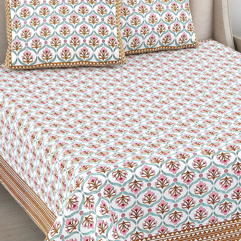 Ethnik Mirage Cotton Bedsheet (Pink, Brown) - 144 TC media 3