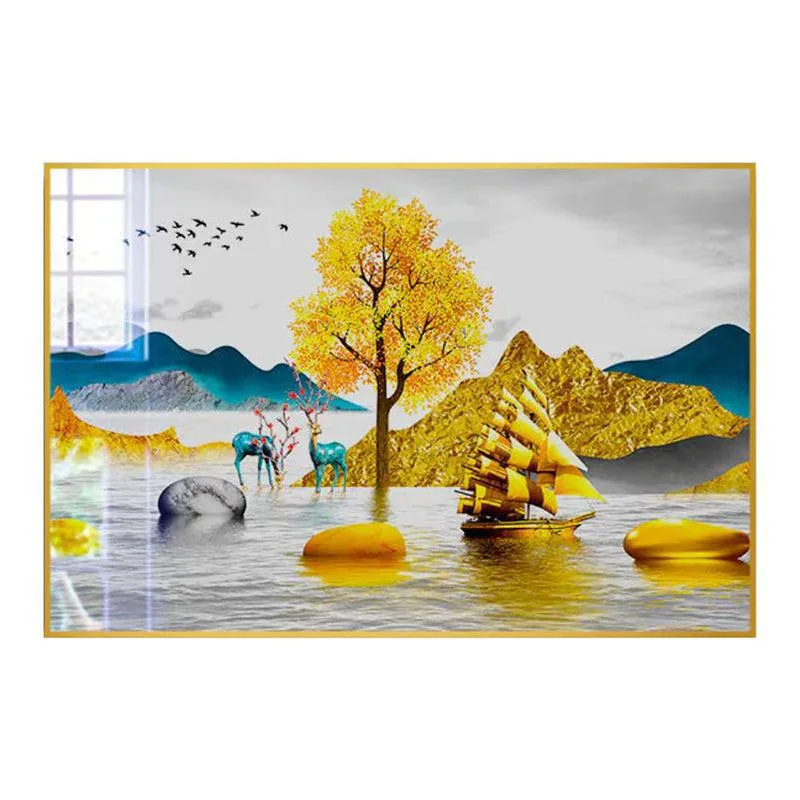 Gilded Waters Modern Canvas Wall Art With Frame - Gold media 3