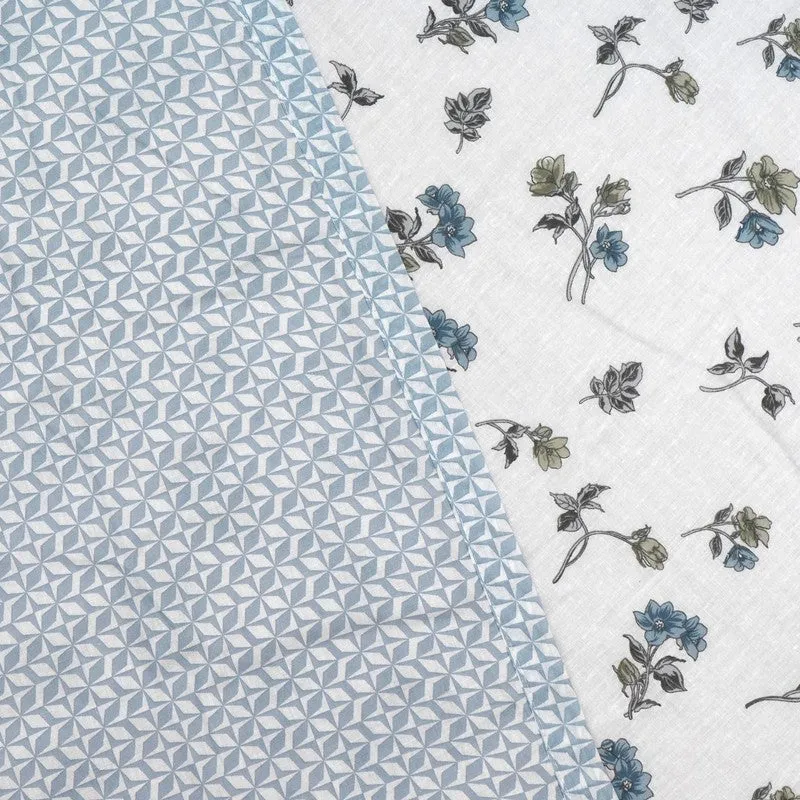 Floral Mist Printed Cotton Dohar (Blue,White) - 120 GSM media 5