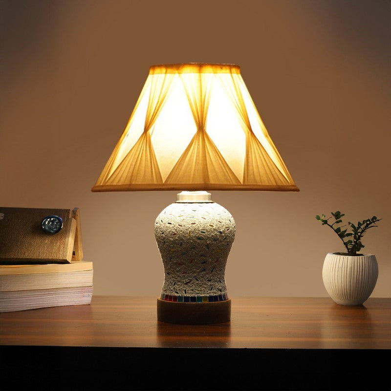 Nivora Smocked Wooden Table Lamp - Multicolor
