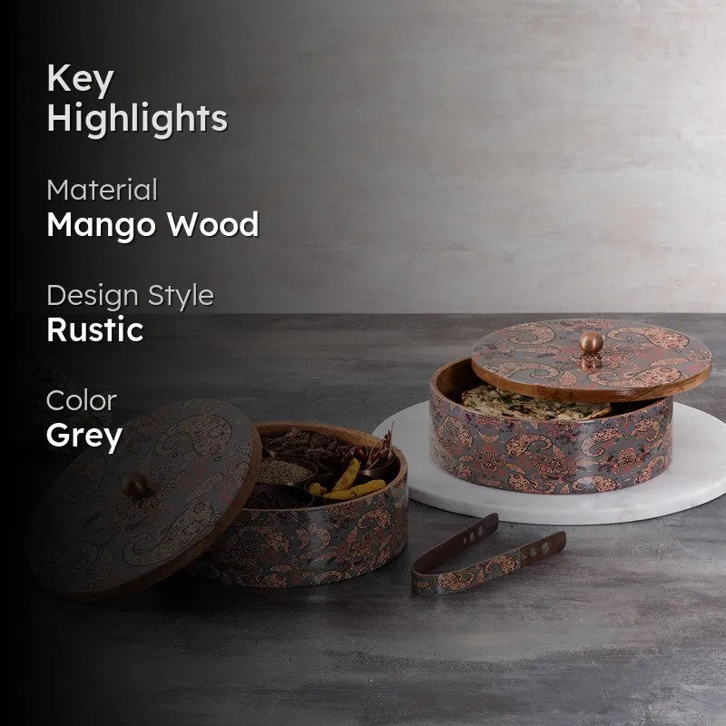 Crafta Mango Wood Round Masala Box - Three Piece Set media 2