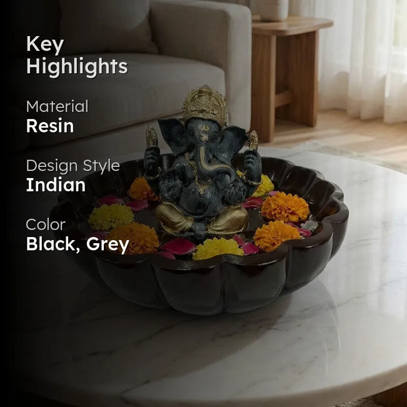 Lord Ganesha Decorative Resin Brown Urli media 2