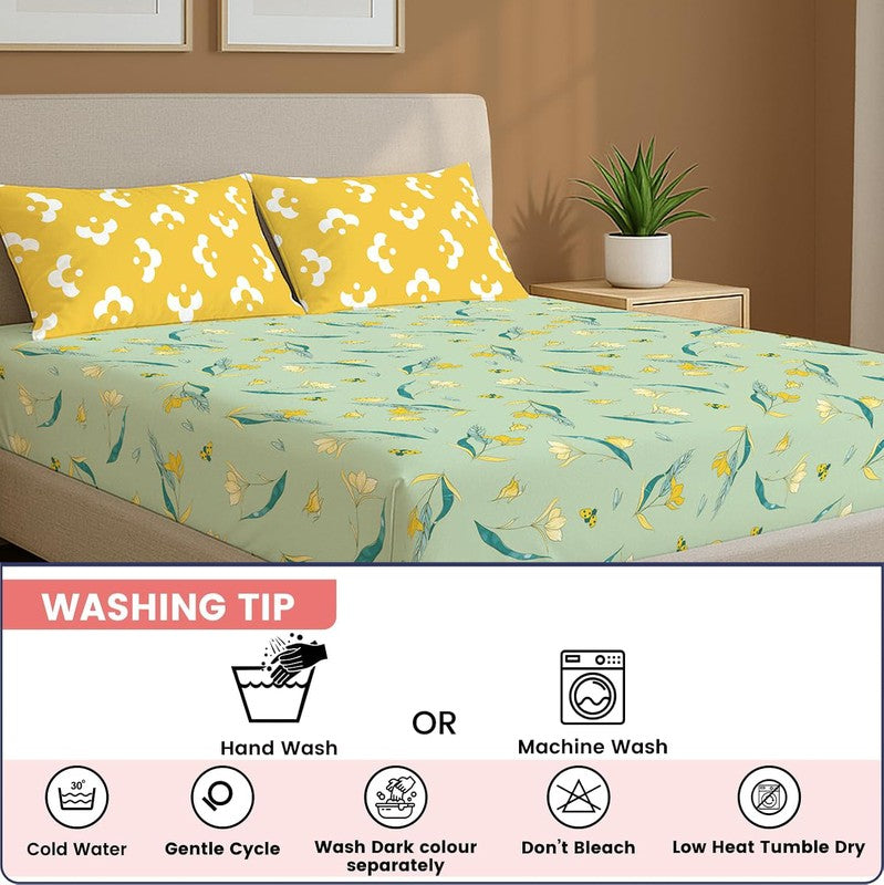 Lime Sunshine Floral Cotton Bedsheets (Green & Yellow) - 144 TC media 7