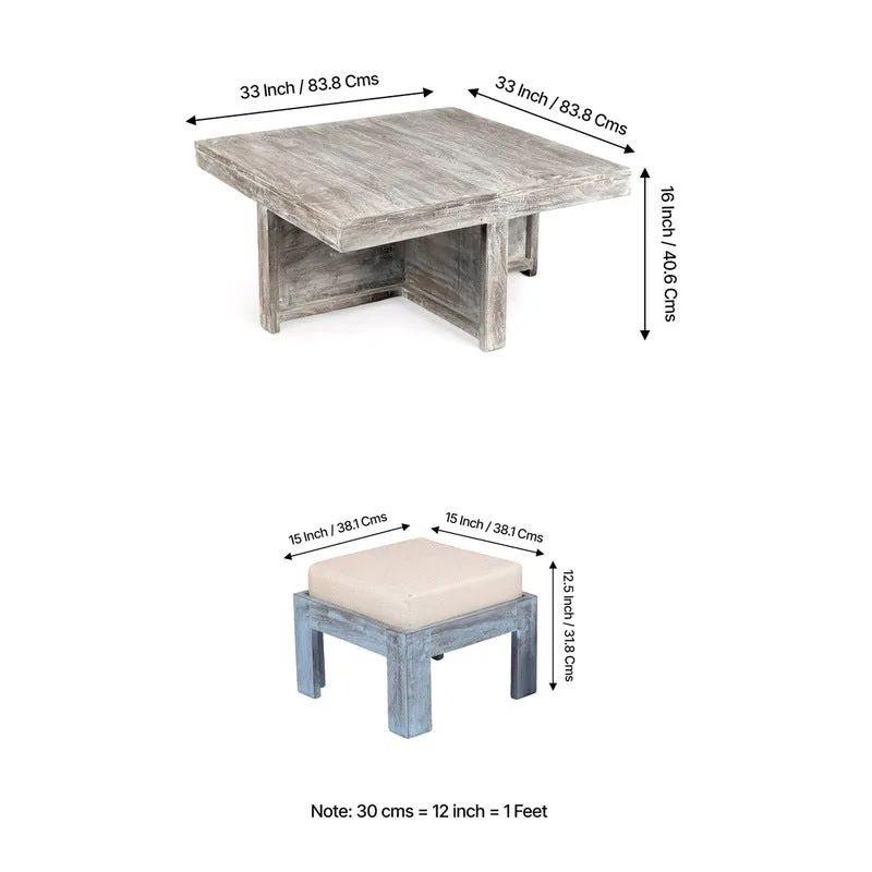 Fervon Sheesham Wooden Center Table with Stools and Cushions (Grey,White) - Nine Piece Set media 12