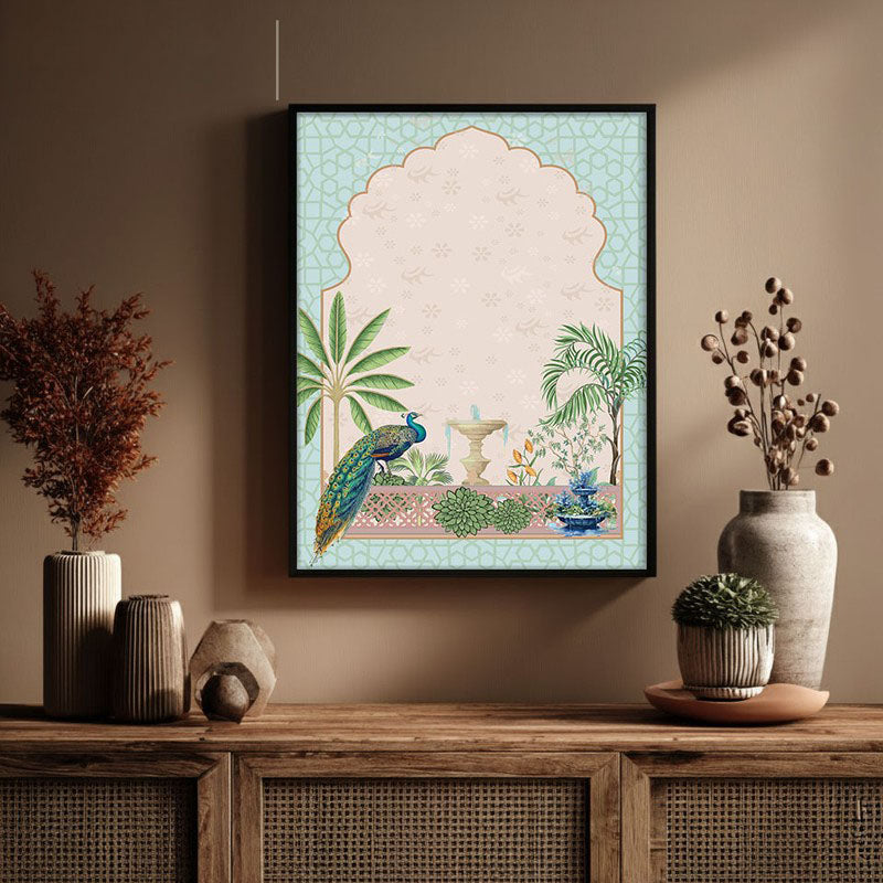 Gul-E-Peacock Framed Mughal Canvas Wall Painting media 3