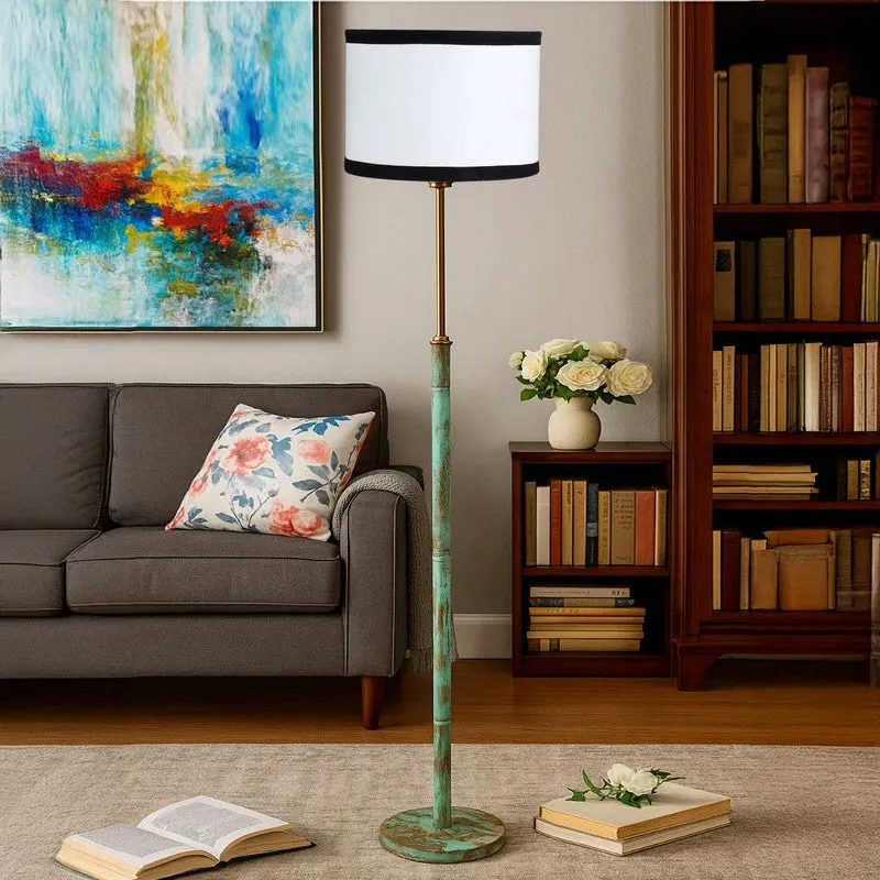 Amber Glow Wooden Floor Lamp - White & Black media 4