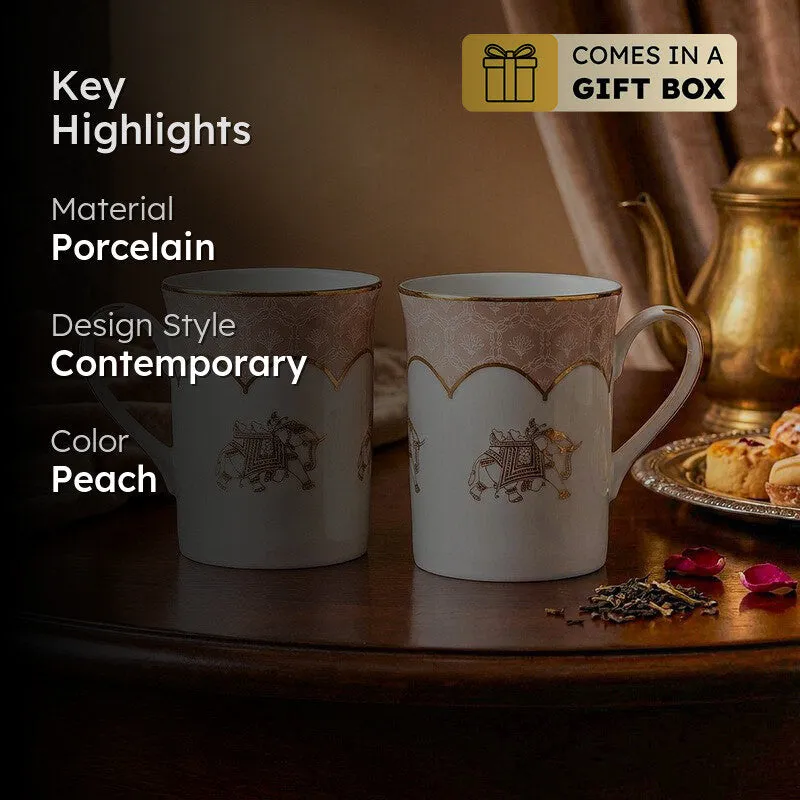 Gilded Legacy 24k Gold Brushed Porcelain Coffee Mug (300 mL Each/Peach) - Set Of Four media 2
