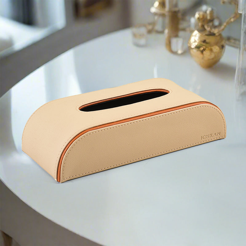 Tisca Curve Faux Leather Tissue Box - Beige