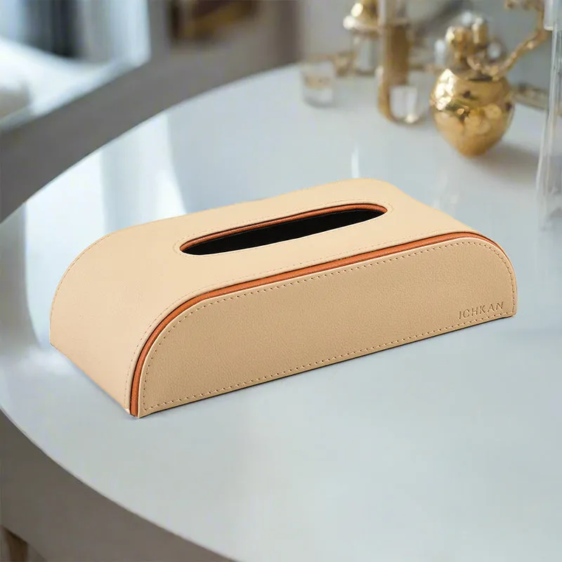 Tisca Curve Faux Leather Tissue Box - Beige media 1