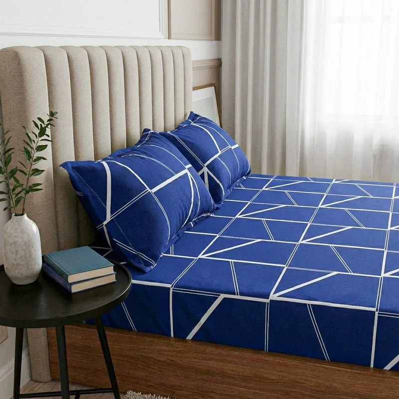 Manal Geomatric Neon Print Cotton Bedsheet s(Blue) - 144 TC media 3