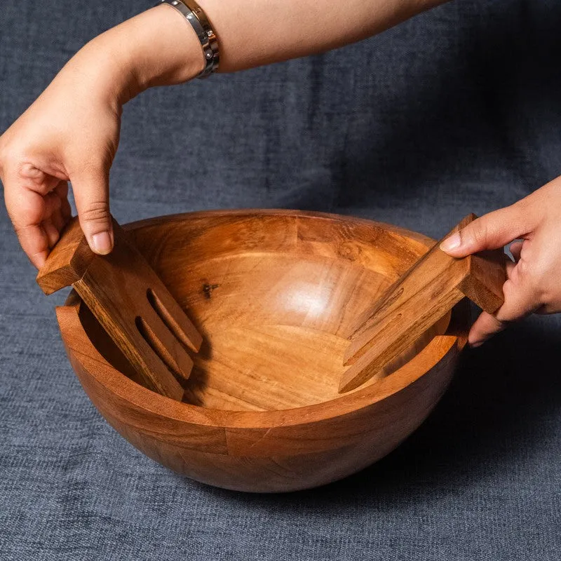 Artisan Carved Wood Salad Bowl With Hands (750 mL) - Three Piece Set media 9