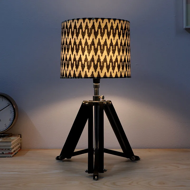 Chevronic Printed Tripod Mango Wood Table Lamp - Black,White media 3