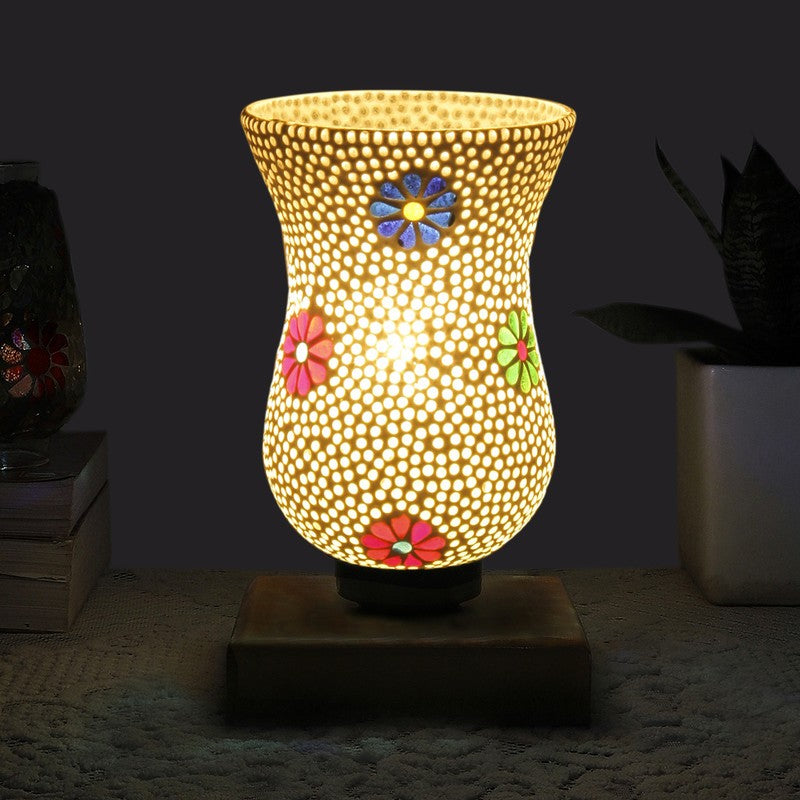 Lumetti Mosaic Glass Table Lamp With Wooden Base - Multicolor