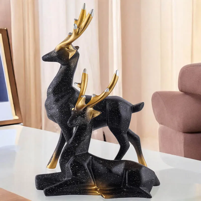 Opulent Stag Painted Polyresin Show Piece (Black) - Set Of Two media 1