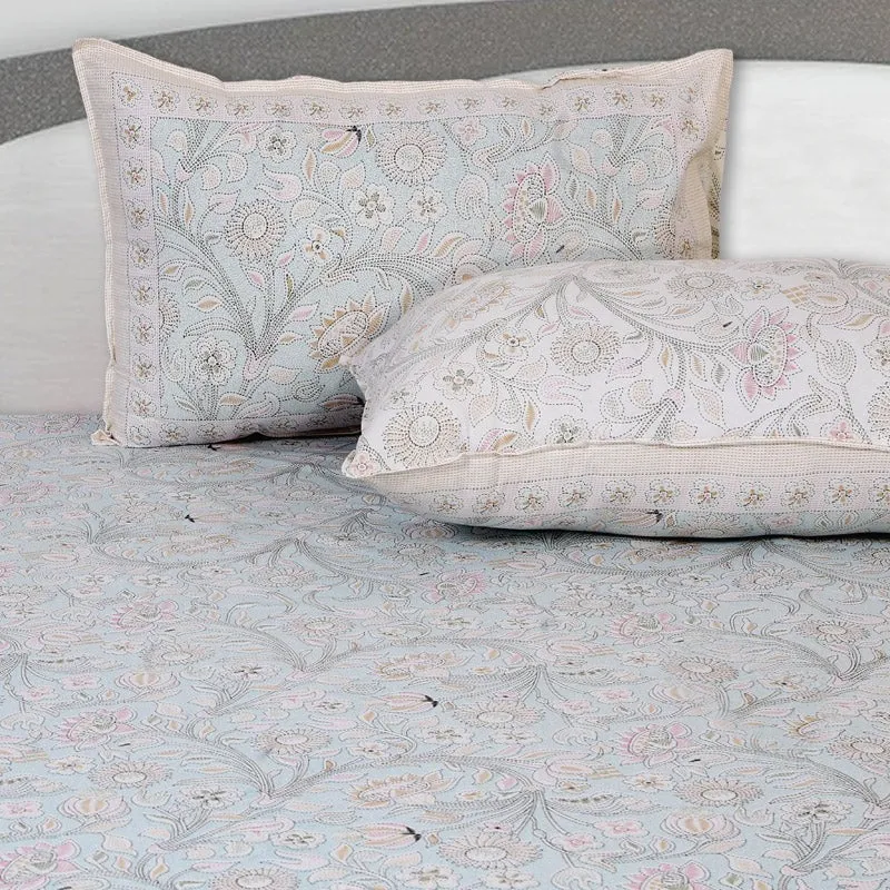 Samuna Floral Cotton Bedsheet (Light Blue) - 144 TC media 4