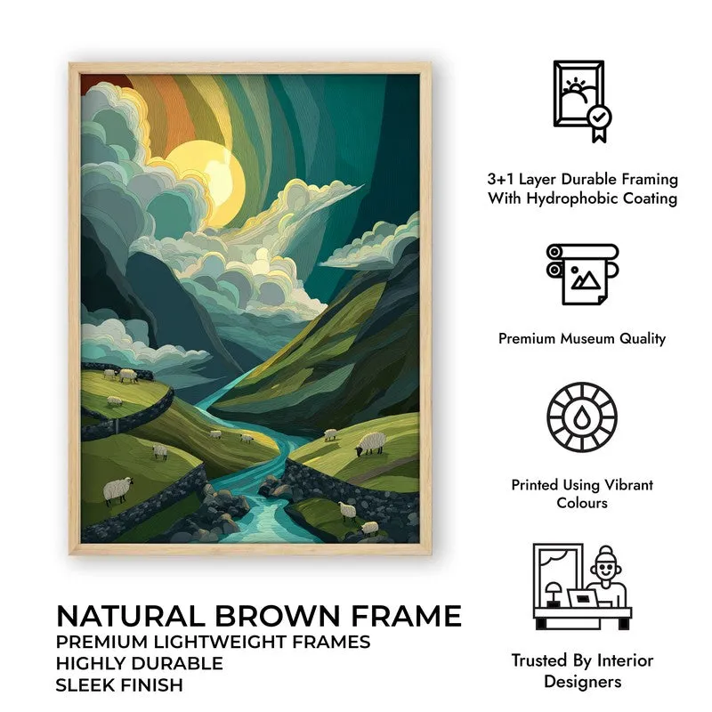 Emerald Valley Canvas Wall Painting - Brown Frame media 10