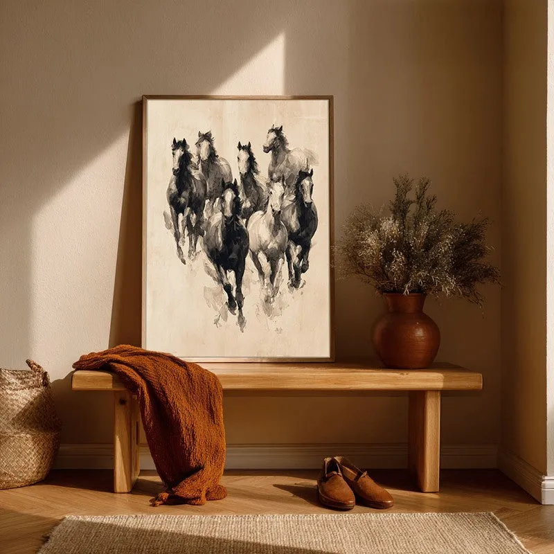 Sepia Wild Horse Wall Painting With Brown Frame media 6