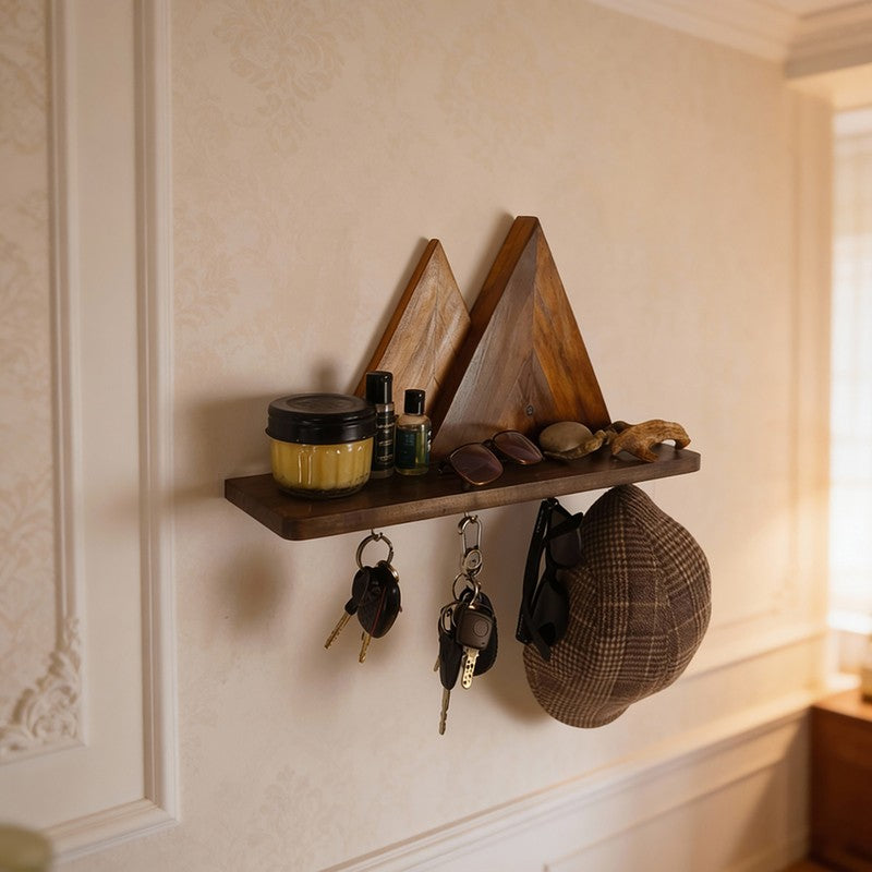 Vantika Wooden Wall Shelf Organiser with Key Holders