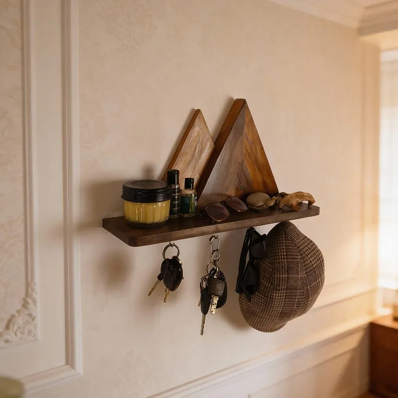 Vantika Wooden Wall Shelf Organiser with Key Holders media 1