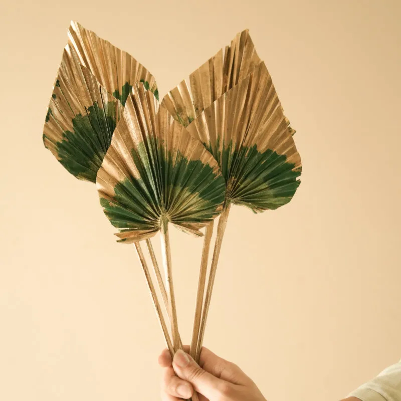 Dried Dual Tone Palm Leaf (Golden Green) - Set Of Five media 1