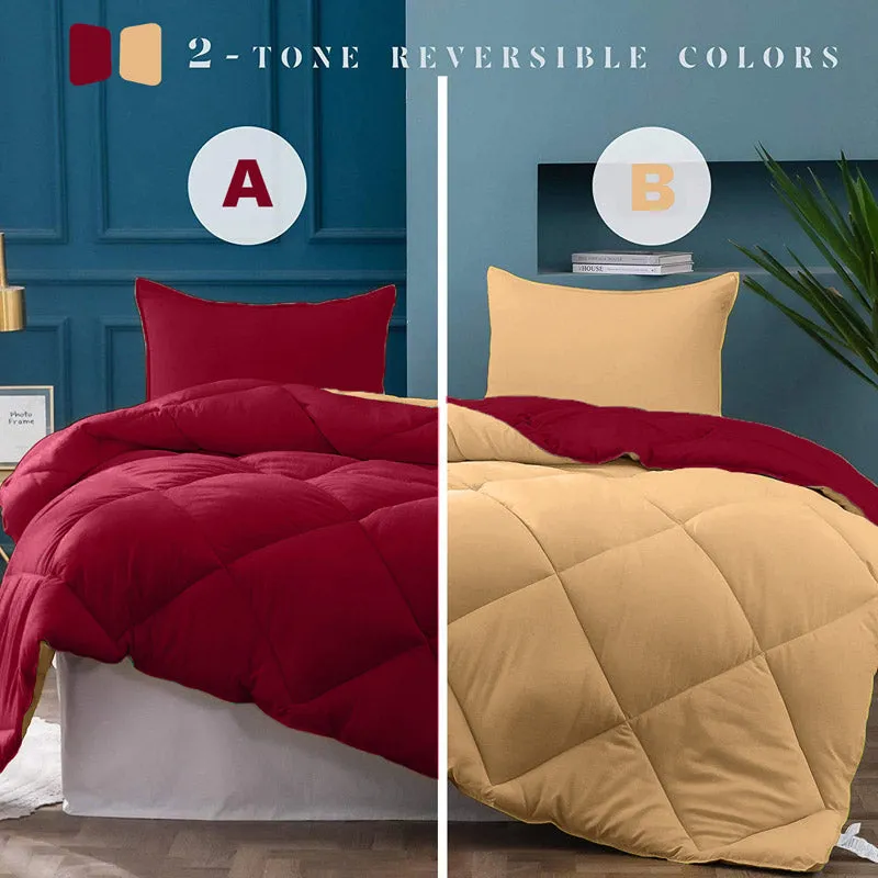 Wide Checkered Dual Color Cotton Comforter (Maroon & Beige) - 400 GSM media 3