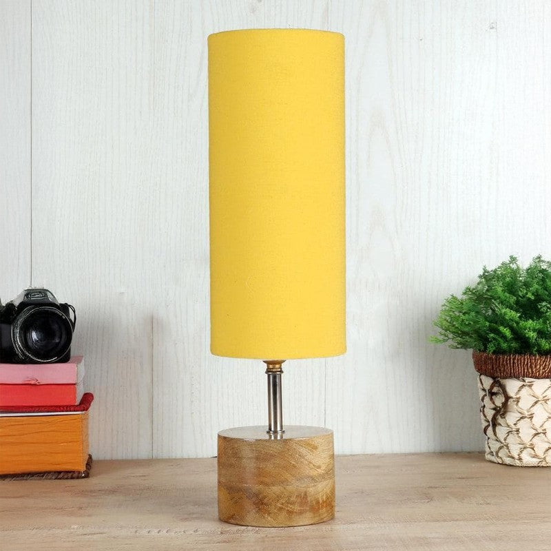 Rustic Wood & Fabric Table Lamp - Yellow,Brown media 3
