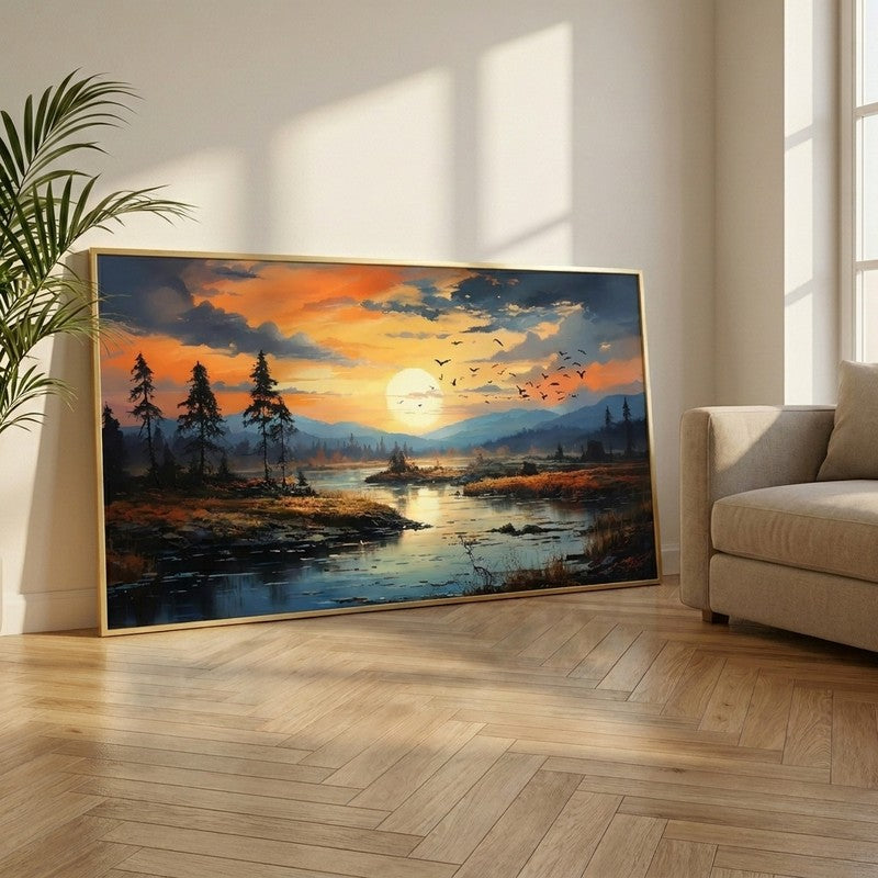 Amber Sky Canvas Wall Painting With Frame
