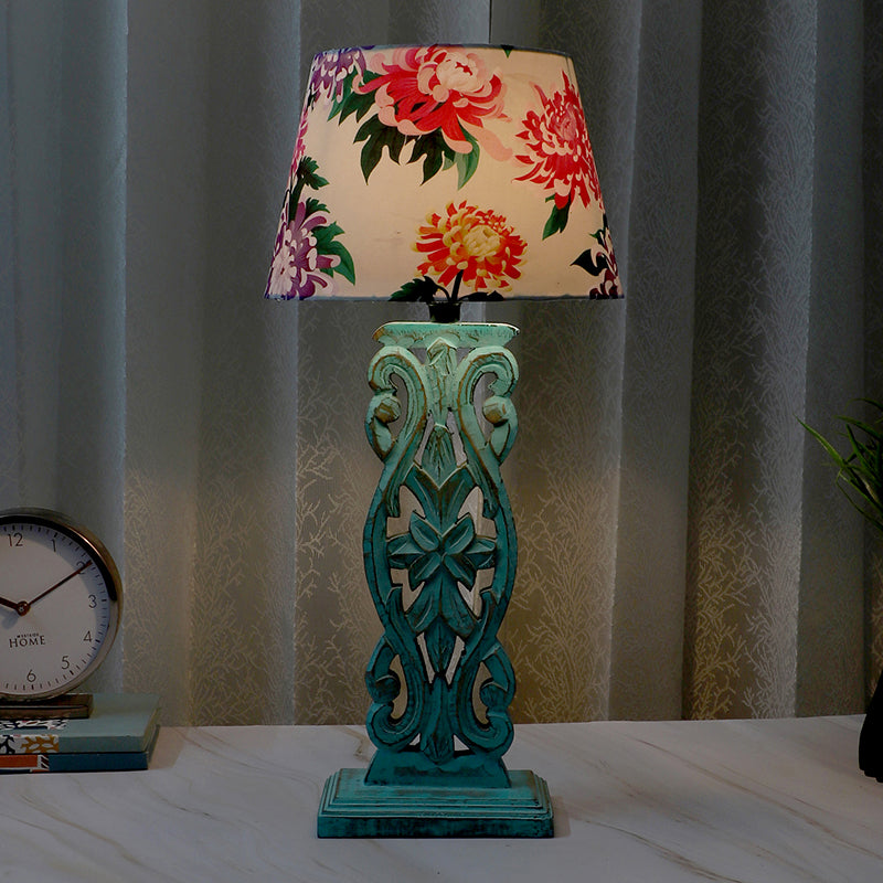 Miyabi Sigil Printed Mango Wood Table Lamp - Multicolor