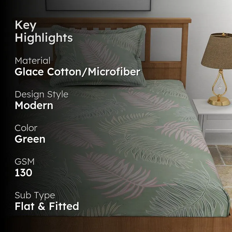 Iberis Floral Microfiber Bedsheet (Fern Green) - 130 GSM media 2
