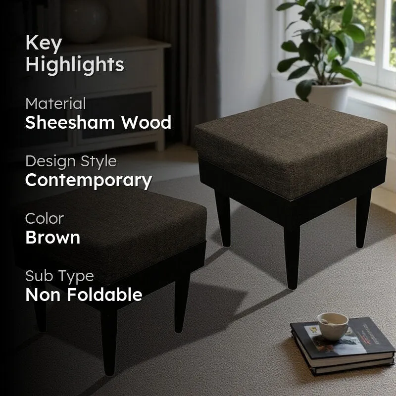 Kirox Sheesham Wooden Stools (Brown) - Set Of Two media 2