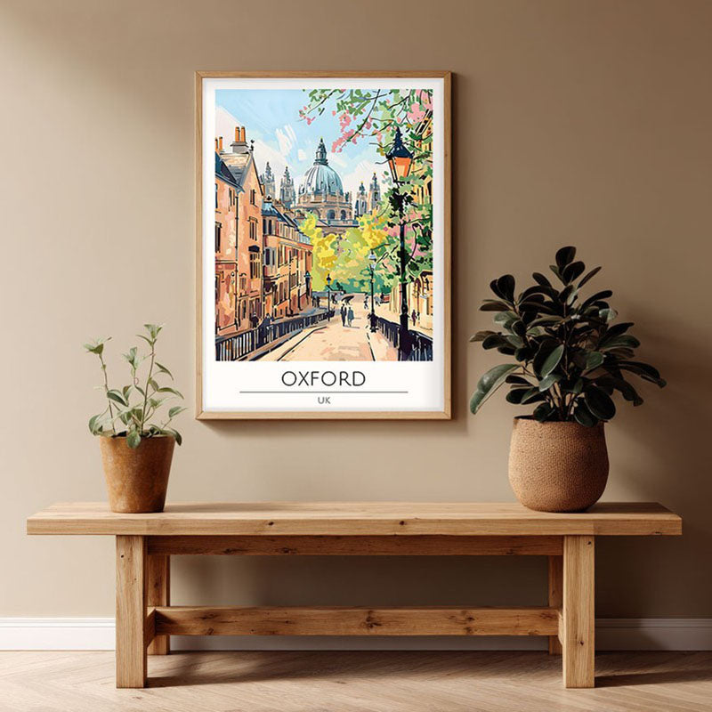 Vintage Oxford Framed Canvas Archival Canvas Wall Painting - Natural Brown Frame