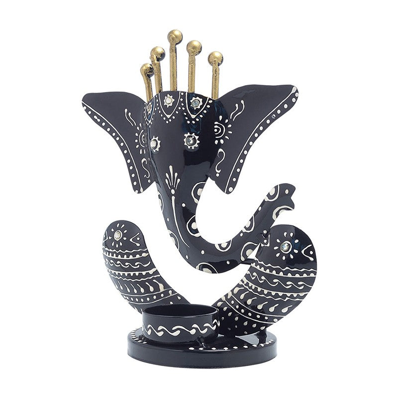 Ganpati Jyoti Hand Painted Tea Light Candle Holder - Black media 5