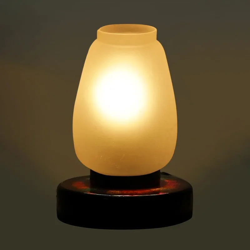 Glowflare Glass Table Lamp With Wooden Base - White & Brown media 6