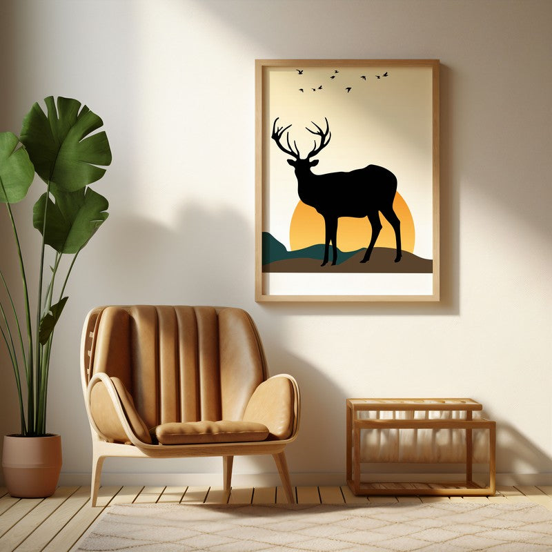 Moonlight Meadow Archival Canvas Wall Art - Natural Brown Frame