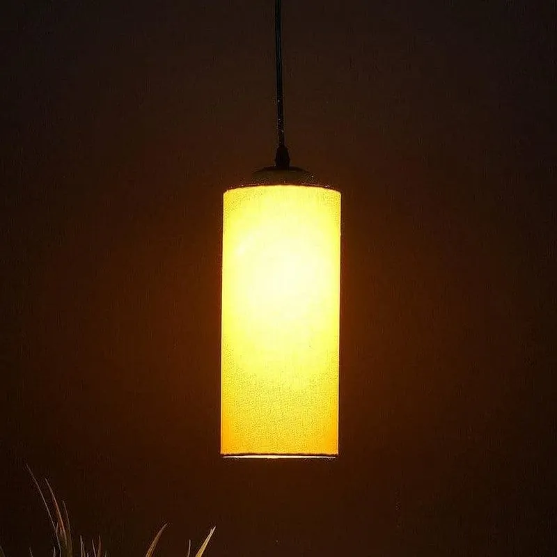 AuraGlow Cylindrical Fabric Ceiling Lamp - Yellow media 4