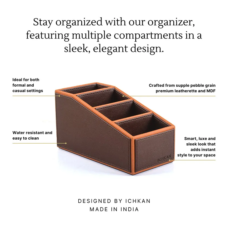 Tisca Slant Faux Leather Desk Organizer - Brown media 3