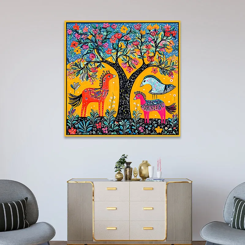 Forest Trance Canvas Wall Painting With Frame - Gold media 1