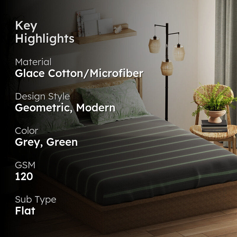 Faraday Geometric Microfiber Bedsheet (Grey & Green) - 120 GSM media 2