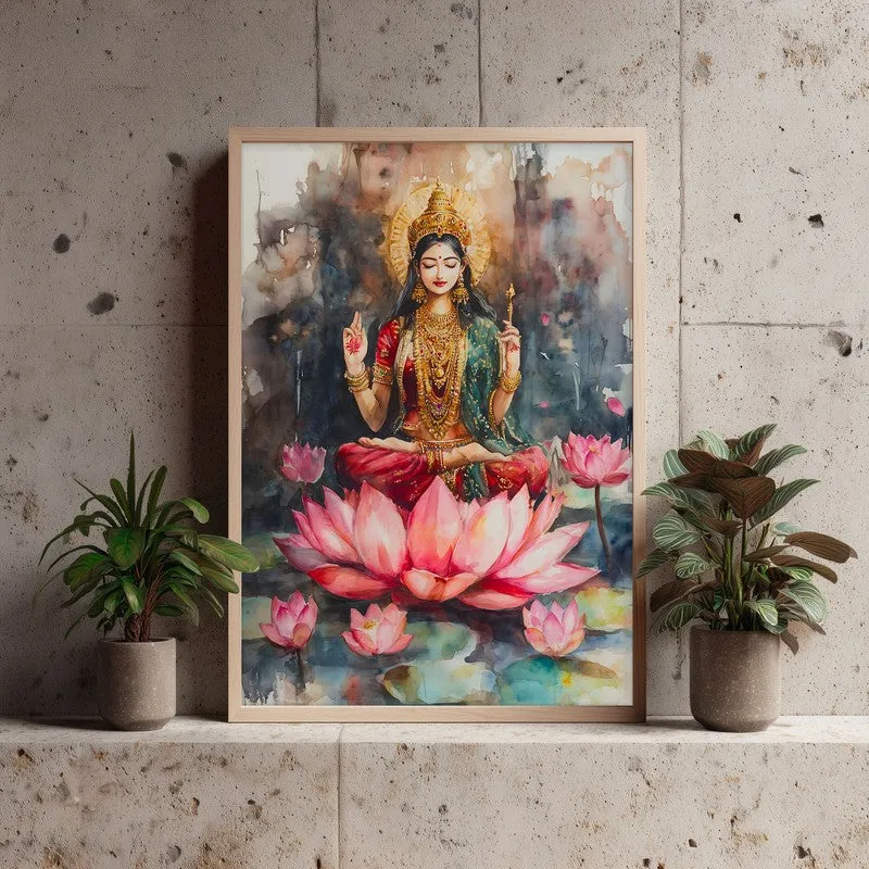 Shri Padmavati Spiritual Archival Paper Wall Painting - Natural Brown Frame media 3