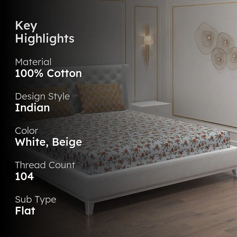 Monte Carlo Fleurish Cotton Bedsheet (White,Beige) - 104 TC media 2