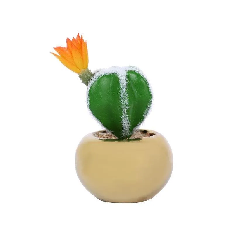 Faux Cacti In Gold Ceramic Pot - 14.5 cms media 4