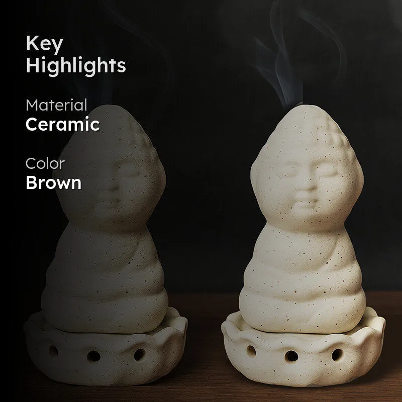 Buddha Ceramic Incense Holder (White) - Four Piece Set media 2