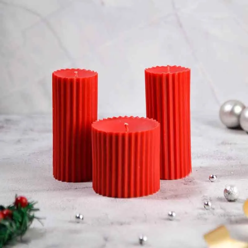 Red Christmas Trio Pillar Scented Candle- Set Of Three media 4