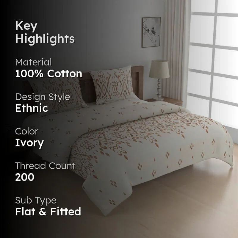 Swayam Akshit Ethnic Cotton Bedsheet (Beige) - 200 TC media 2