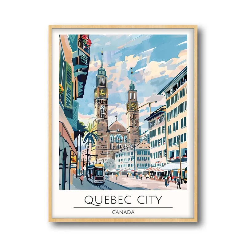 Vintage Quebec City Framed Canvas Archival Canvas Wall Painting - Natural Brown Frame media 5